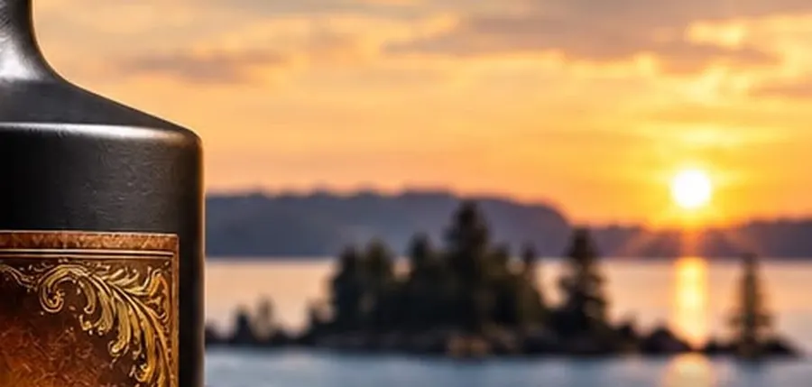 Great Lakes shoreline at sunset behind the Jealous & Co. bottle