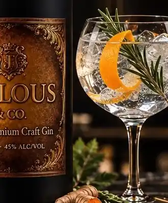 Jealous & Co. served long over ice with orange peel and rosemary